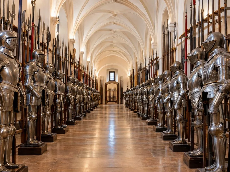 Suits of armour in one of the three armouries at Schloss Ambras