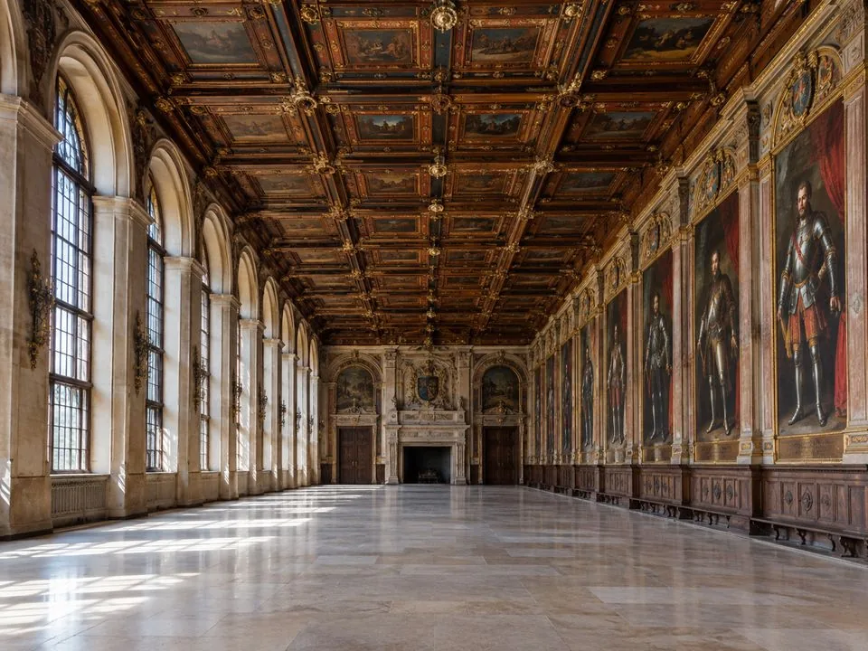 The Spanish Hall at Schloss Ambras with its full-length portraits of Tyrolean rulers